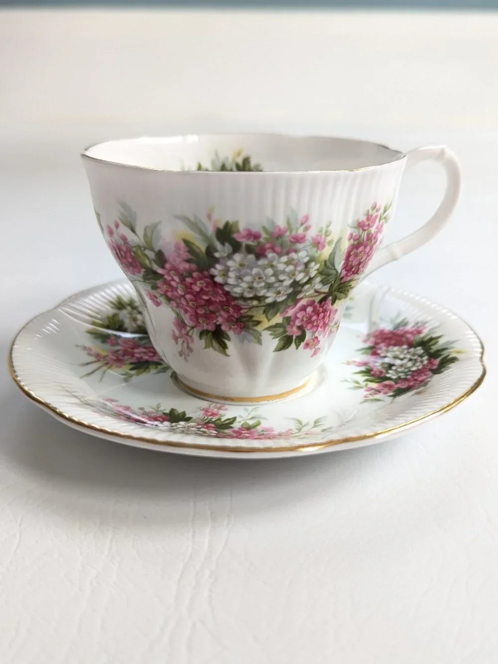 Royal Albert Blossom Time Hawthorn Teacup & Saucer Bone China England Gilt